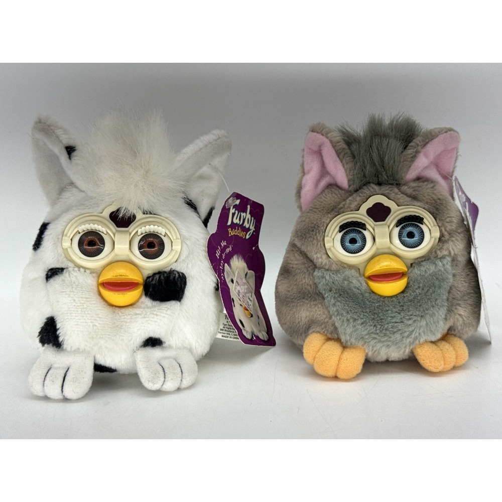 Lot of 2 Tiger Electronics Toys 70 Furby Plush Gray White Vintage Collectible
